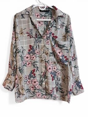 Zara Floral Botanical Button Down Long Sleeve Boho Blouse